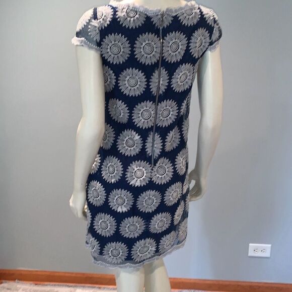 Betsey Johnson Sheer Layered Floral Crochet A-Line Dress Navy Size - Picture 11 of 16